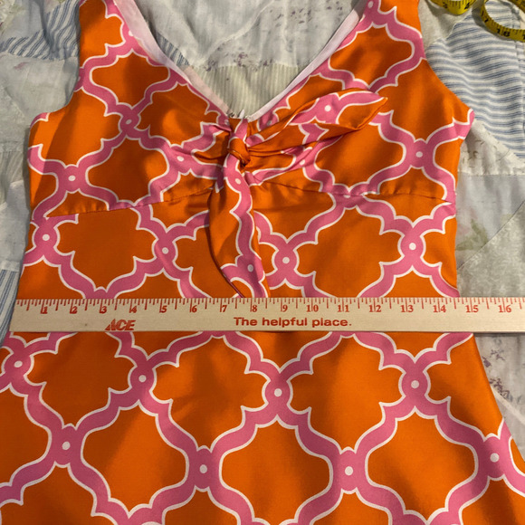 Skirtin Around Sz 2 Silk Sheath Dress Lined Pink Orange Tie Front Retro 60s - Picture 10 of 11